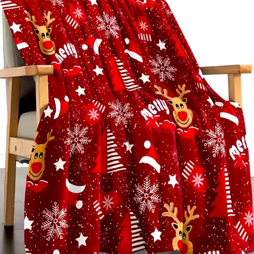 Reindeer Christmas Plush Throw Blanket